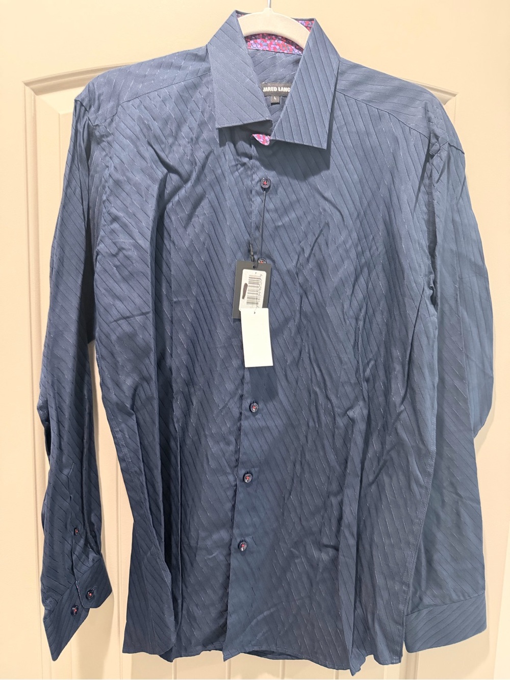 Jared Lang Men's Blue Pinstripe Dress Shirt